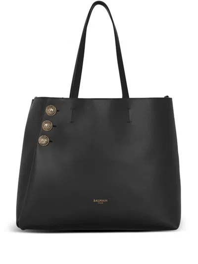 Balmain Emblème Leather Tote Bag In Black