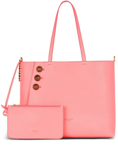 Balmain Embleme Leather Tote Bag In Pink