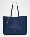 Balmain Embleme Shopper Tote Bag In Grained Leather In Bleu Nuit