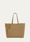 Balmain Embleme Shopper Tote Bag In Grained Leather In Mole