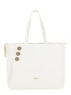 BALMAIN EMBLÈME WHITE TOTE BAG WITH BALMAIN COIN BUTTONS AND LOGO PRINT IN SMOOTH LEATHER WOMAN