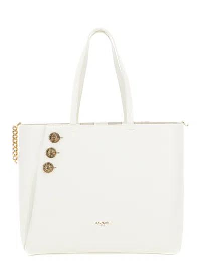 Balmain Embleme Shopping Bag-calfskin In White