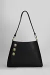 Balmain Emblem Crest Button Leather Shoulder Bag In Black