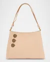 Balmain Embleme Shoulder Bag In Grained Leather In 0dx Nude Pink