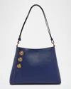 Balmain Embleme Shoulder Bag In Grained Calfskin In 6bo Bleu Nuit