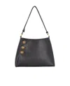 Balmain Emblem Crest Button Leather Shoulder Bag In Black