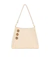 Balmain Embleme Shoulder Bag In Grained Leather In Nude