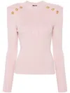 Balmain Knitwear Crew Neck Sweater With Gold-tone Buttons In Pink