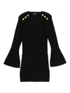 Balmain Embossed-button Bell-sleeve Dress In Black