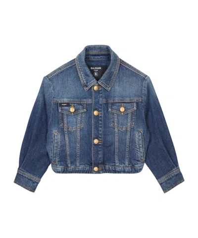 BALMAIN BALMAIN KIDS BUTTONED CROPPED DENIM JACKET