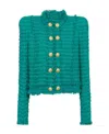 Balmain Fringed Cotton-blend Tweed Jacket In Green