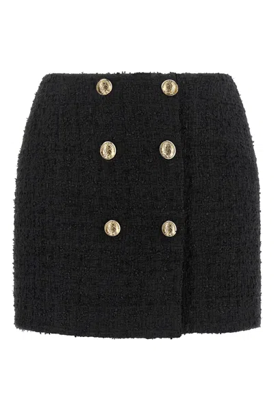 Balmain Embossed Button Detail Mini Skirt In Black