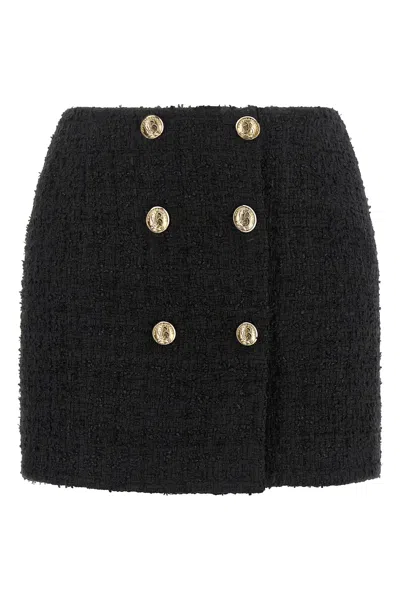 Balmain Embossed Button Detail Miniskirt In Black