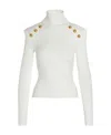 Balmain Embossed Button-detail Ribbed Jumper In White