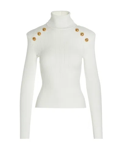 Balmain Embossed Button-detail Ribbed Jumper In White