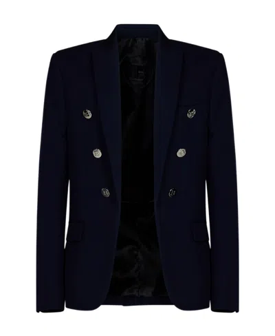 Balmain Embossed-button Double-breasted Blazer In Black