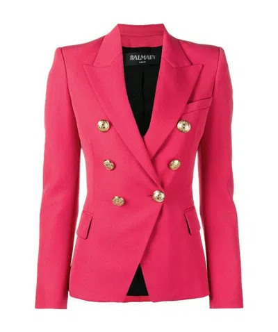 Balmain Embossed Button-down Blazer In Red