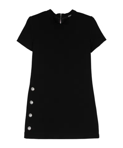 Balmain Embossed-button Dress In Black