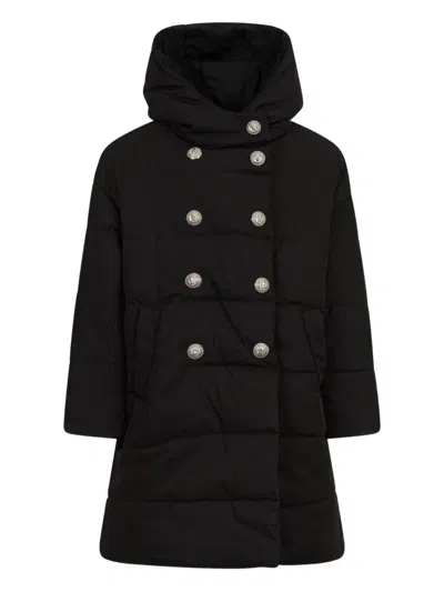 Balmain Kids' Embossed-button Hooded Coat In Black