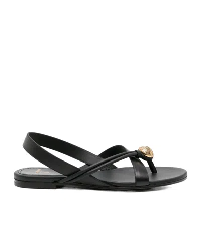 Balmain Embossed-button Leather Sandals In Black