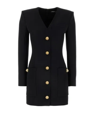 BALMAIN BALMAIN V-NECK BUTTON EMBELLISHED MINI DRESS
