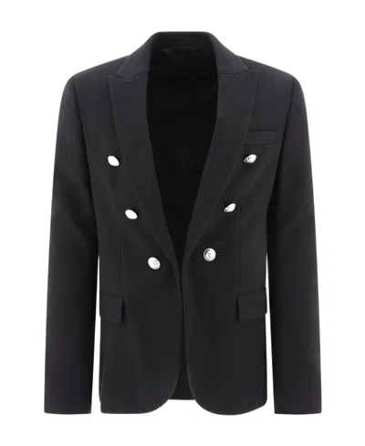 Balmain Embossed-button Open-front Blazer In Black
