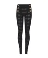 Balmain Embossed-button Open-knit Leggings In Black