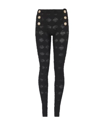 BALMAIN BALMAIN MID RISE OPEN KNIT LEGGINGS