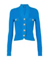 Balmain Embossed-button Ribbed Cardigan In Blue