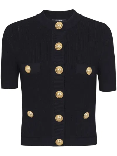 BALMAIN EMBOSSED-BUTTON SHORT-SLEEVE CARDIGAN