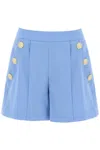 Balmain Button Embellished Pleated Shorts In Blue