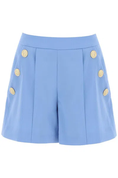 Balmain Button Embellished Pleated Shorts In Blue