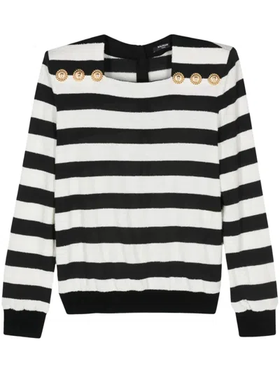 BALMAIN EMBOSSED-BUTTON STRIPED JUMPER