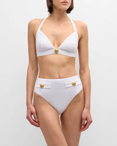 Balmain Embossed Button Two-piece Swimsuit In White