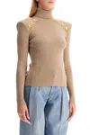 Balmain Button-trimmed Knit Turtleneck Sweater In Beige