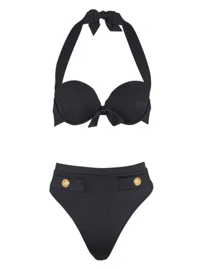 Balmain Embossed-buttons Bikini In Black