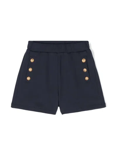 Balmain Kids' Embossed-buttons Cotton Shorts In Blue