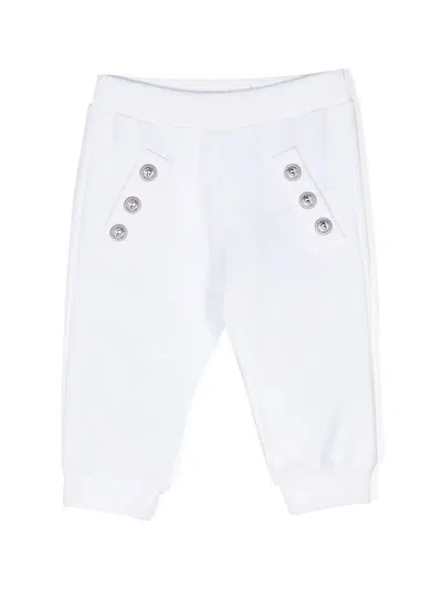 Balmain Babies' Embossed-buttons Cotton Track Pants In 白色