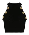 Balmain Embellished Ribbed-knit Halterneck Top In Black