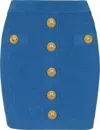 Balmain Knitted Mini Skirt With Decorative Buttons In Blue