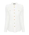 Balmain Button-embellished Silk Crepe De Chine Shirt In White