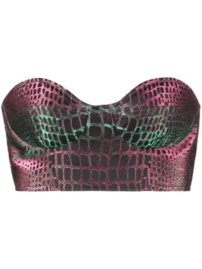 Balmain Embossed-crocodile Crop Top In Multicolour