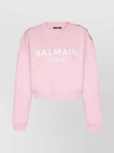 BALMAIN EMBOSSED GOLD METAL BUTTON SHOULDER SWEATSHIRT