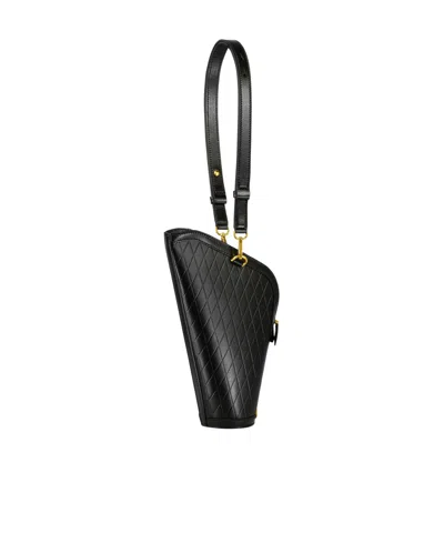 Balmain Embossed Grid Shoulder Bag In Black