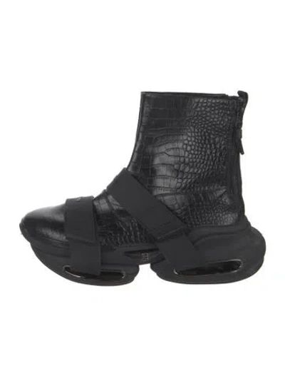 Pre-owned Balmain Embossed Leather Animal Print Chunky Sneakers In Black
