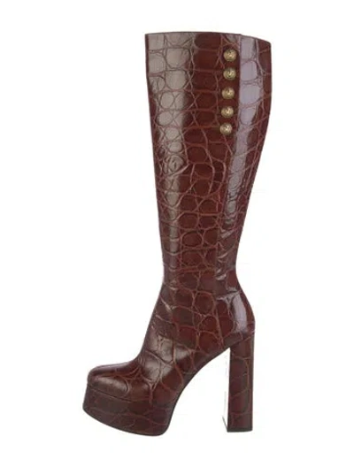Pre-owned Balmain Embossed Leather Boots In Brown