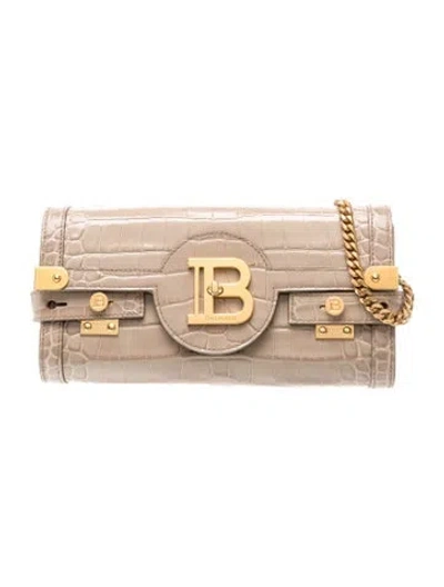 Pre-owned Balmain Embossed Leather Crossbody Bag In Neutrals