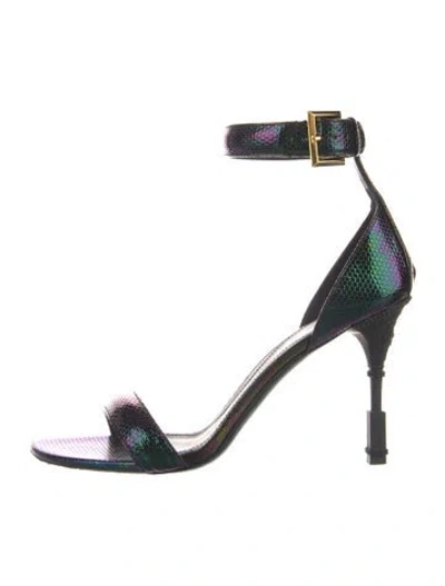 Pre-owned Balmain Embossed Leather Sandals In Purple