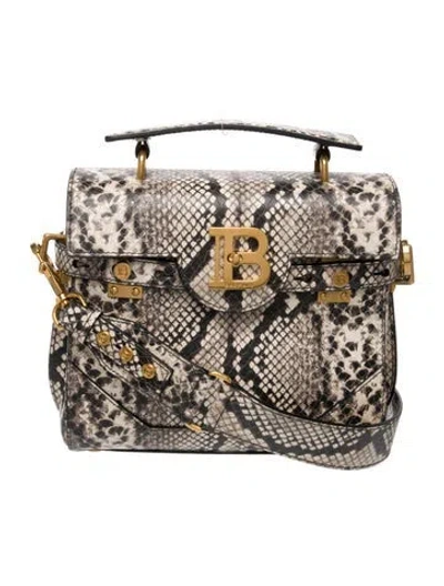 Pre-owned Balmain Embossed Leather Shoulder Bag In Neutral