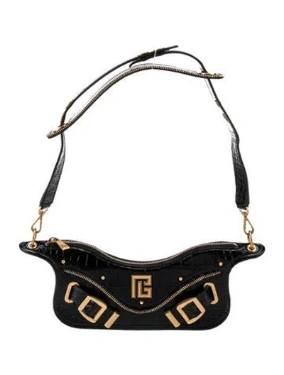 Pre-owned Balmain Embossed Leather Shoulder Bag W/ Tags In Blue